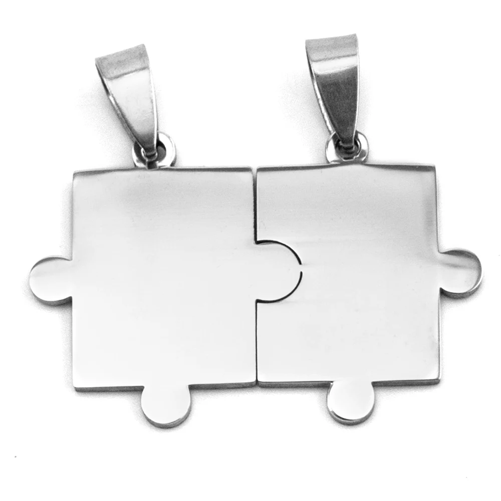 

Simsimi 50pcs DIY Piece jigsaw puzzle tags charms high polish Pendant stainless steel Necklace for men women wholesale price