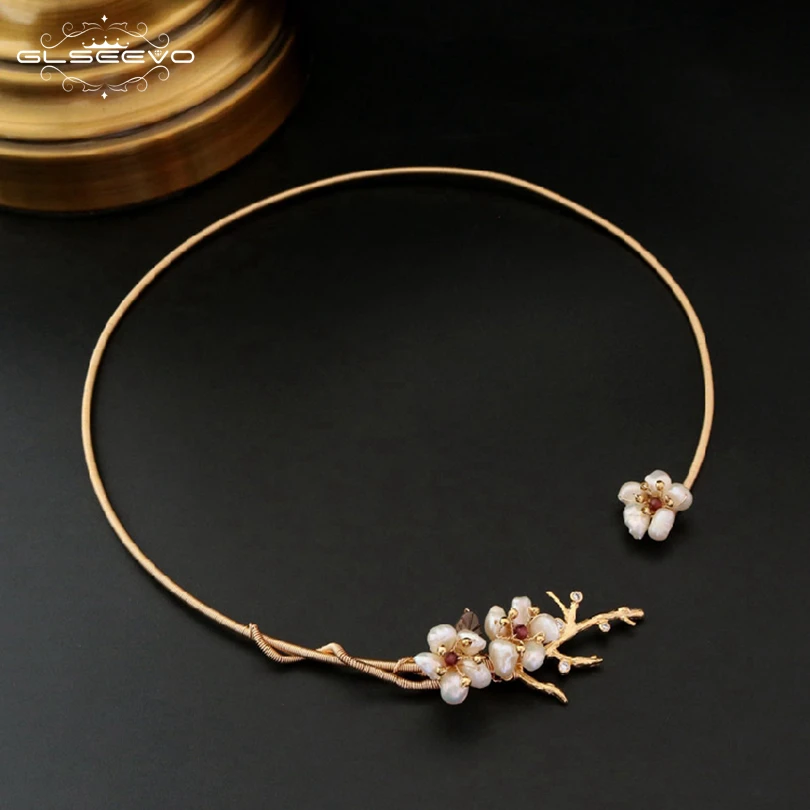 

GLSEEVO Natural Fresh Water Baroque Pearl Flower Pendant Necklace For Women Adjustable Necklace Luxury Jewellery Bijoux GN0066