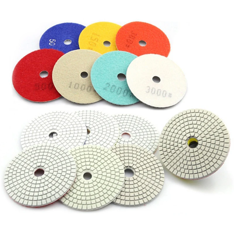 7 Pieces 4 Inch Diamond Wet Grinding Disc Flexible Polishing Pad +1 Piece M10 Back-Up Pad Nozzle For Marble Stone Ceramic Tile