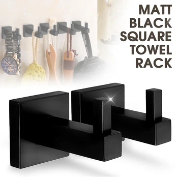

Xueqin Matte Black Stainless Steel Square Towel Rack Wall Mounted Holder Rail Tissue Roll Toilet Brush Holder Robe Hook Bathroom