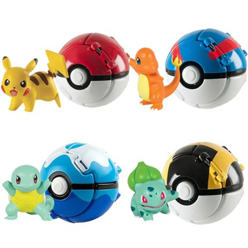 

TAKARA TOMY POKEMON 4pcs/set Anime Pika Bulbasaur Squirtle Charmander Figure with Ball Action Figure Collection Kids Toys