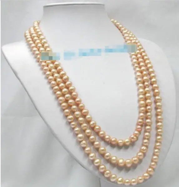 

FREE SHIPPING>@@> Hot sale new Style >>>>>style 120" 9mm nature pink luster pearls necklace lengt