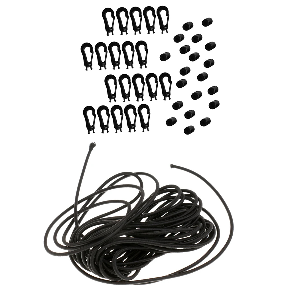 5m Tie Down Shock Bungee Cord With 20 Pcs 5mm Carabiner Hook Elastic Cord Rope End Plastic Buckle Outdoor Tools