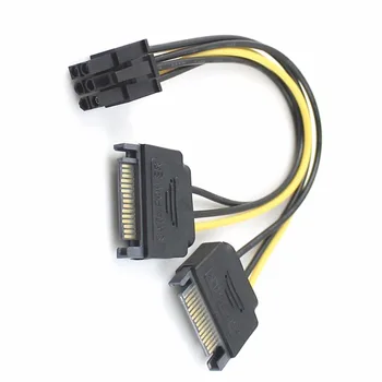 

NEW Dual Two SATA 15 Pin Male M to PCI-E 6Pin Female F Video Card Power Cable