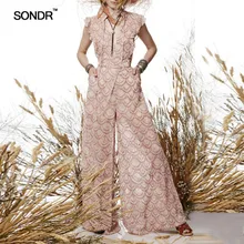 SONDR Vintage Hollow Out Women Jumpsuit V Neck Off Shoulder Ruffles Bandages High Waist Wide Leg Pants Female Spring 2019 SONDR Vintage Hollow Out Women Jumpsuit V Neck Off Shoulder Ruffles Bandages High Waist Wide Leg Pants Female Spring 2019