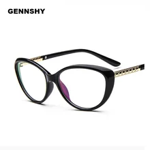 Новая мода уникальный кошачий глаз оптическая рамка ретро художественные очки пластик с металлом Украшения Черная Рамка прозрачные линзы
