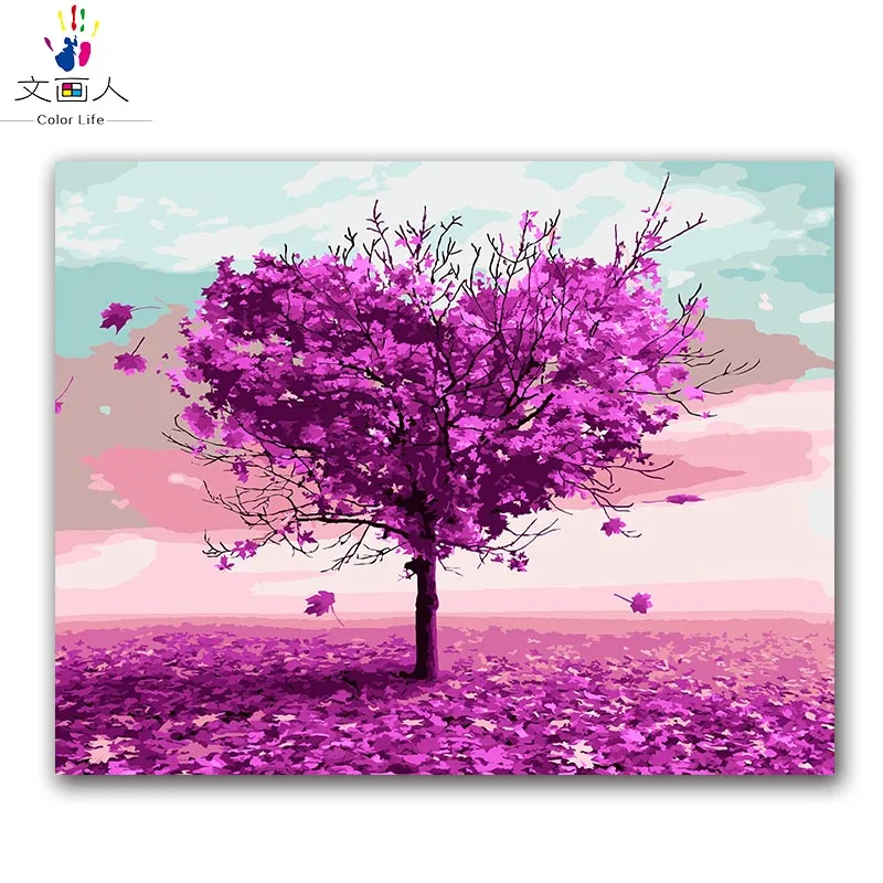 

Colorings by numbers Love trees scenery modular canvas paints pictures draw by numbers with kits handmade gift for hoom decor