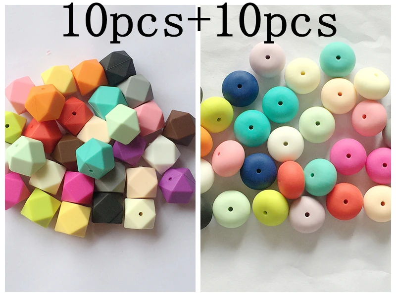 DIY silicone beads Oval 10PCS + Geometry 10PCS 2 IN 1 silicone Teething