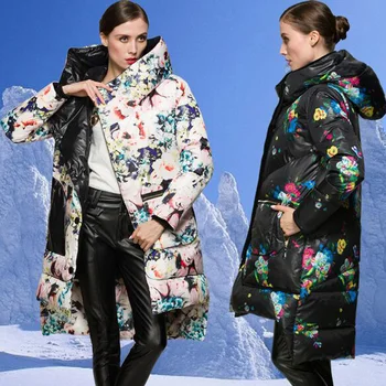 

High Quality Down Parka 2019 New Fashion Winter Jacket Women White Duck Down Jacket Thicken Warm Printing Winter Coat Women