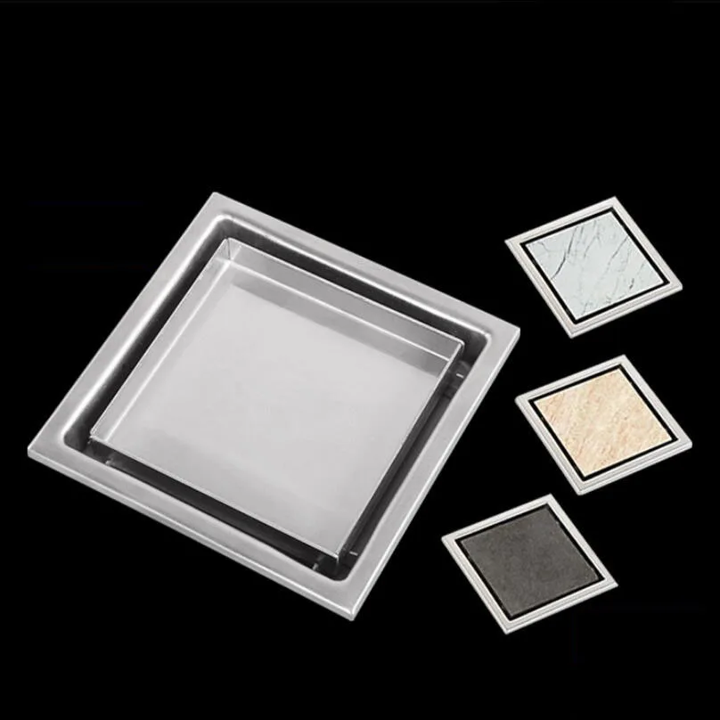 

10 cm / 11 cm 304 Stainless Steel Tile Insert Floor Drain Square Thick Anti-odor Kitchen Bathroom Invisible Floor Waste