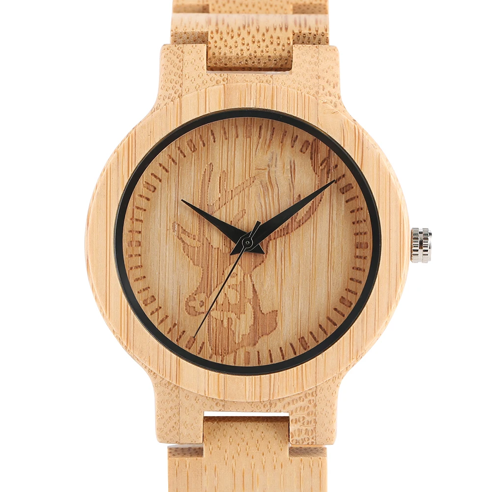 Handmade Whole Wooden Wristwatch Classic Elk Head Deer Carving Vintage Men Women All-match Bamboo Watch Novel Full Wood Clock (4)