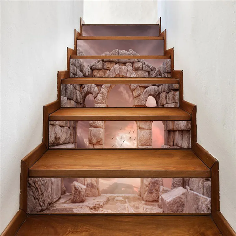 Europe Creative 3D Staircase Stickers Retro Stone Pillars DIY