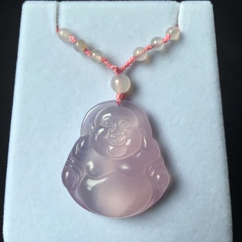 

Natural ice species pink chalcedony green agate pendant Buddha jade pendant women sweater chain Neck accessories