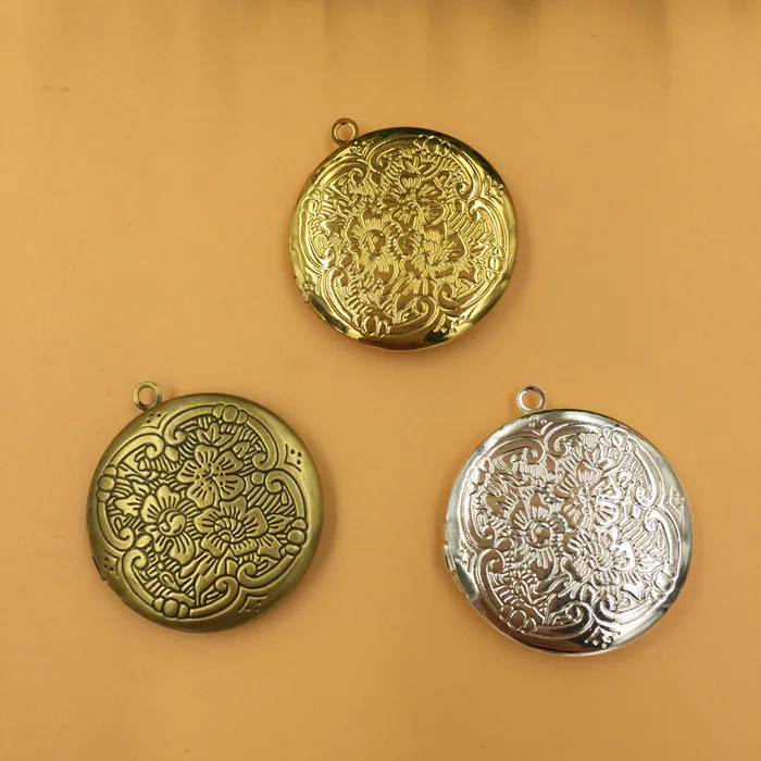 

10 PCS 31mm Metal Copper Antique Bronze Brushed Gold Silver Rhodium Round Photo Locket Pendant Charm For Jewelry Making