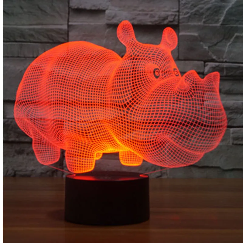 3D LED Night Lights Rhinoceros Hippo with 7 Colors Light for Home Decoration Lamp Amazing