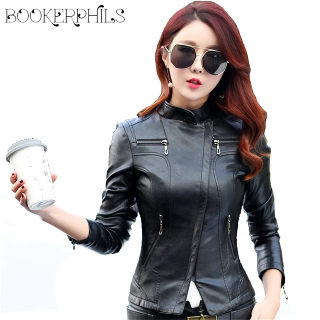 2018 spring autumn fashion basic jacket womens leather jacket plus plus size leather