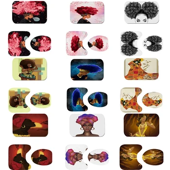 

3pcs/Set 45X75cm InchSouth Africa Figure Print Non Slip Toilet Cover Set Bath Mat + Contour Rug + Lid Cover For Bathroom