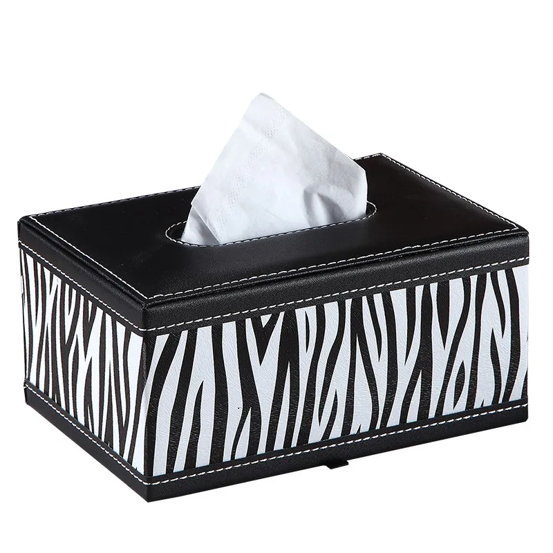 PU Leather Tissue Box Napkin holder Home Office Living Striated Black
