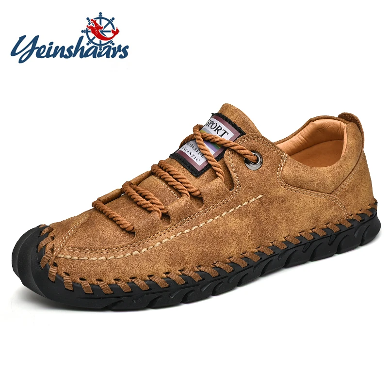

YEINSHAARS New Men's Outdoor Leisure Shoes Antiskid and Abrasion Resistant Casual Sneakers Hand Sewing Thread Hiking Men's Shoes