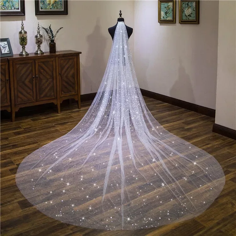 Роскошная блестящая свадебная вуаль Золушки длиной 3 метра с блестящими звездами, блестящая свадебная фата с гребнем
