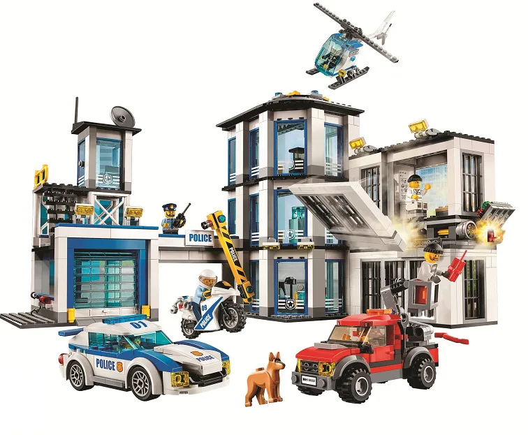 

10424 City Police Station Motorbike Helicopter Model Building Bricks Kits Compatible with Legoed City 60047