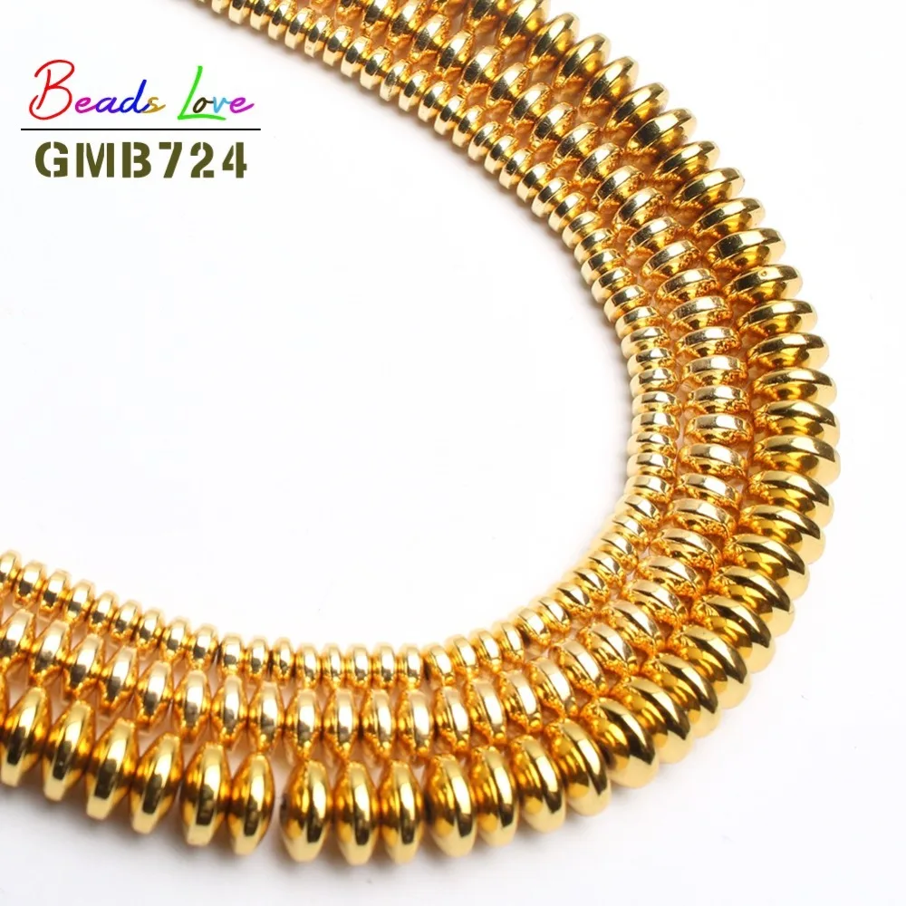 

Gold Rondell Hematite Beads For Jewelry Making Natural Stone beads Spacer Beads Diy Bracelet Jewellery 4mm 6mm 8mm-(F01139)