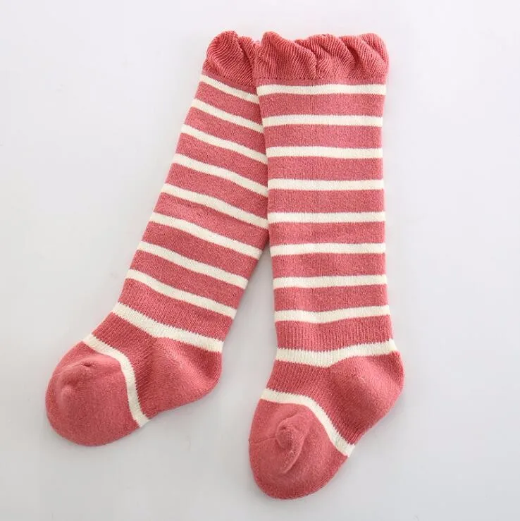 Зимние детские носки в полоску из чесаного хлопка толстые махровые носки для малышей мягкие эластичные гольфы