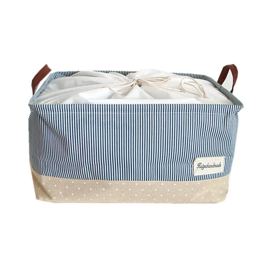 Cotton Linen Folding Laundry Basket Navy Style Storage Barrel Large