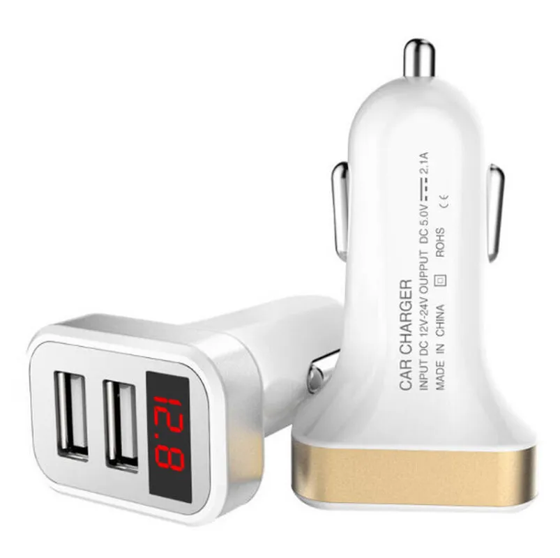 

Auto Cigarette Lighter Universal 2.1A Dual USB Car Charger Adapter with LED Indicator Voltage Current Detector for Phone Tablet