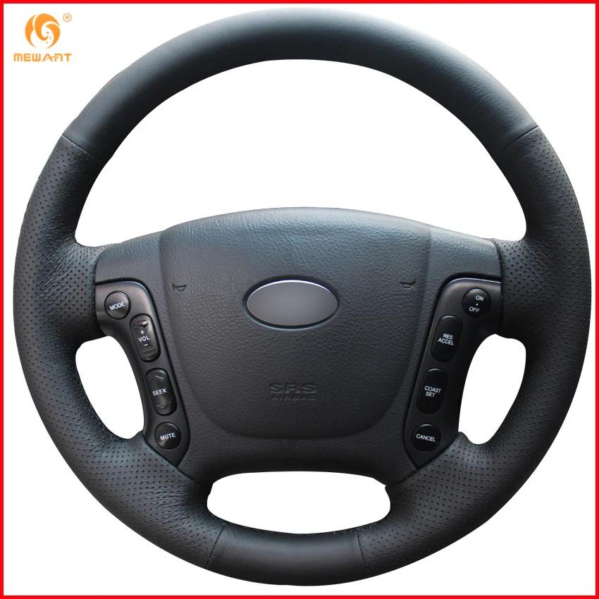 

MEWANT Black Genuine Leather Car Steering Wheel Cover for Hyundai Santa Fe 2006-2012 Interior Accessories Parts