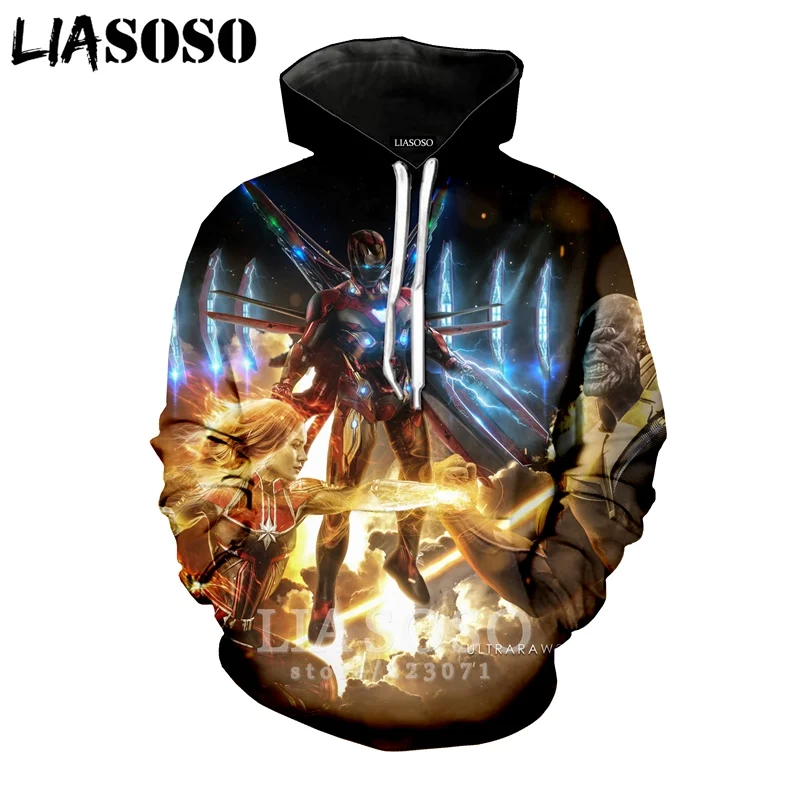 LIASOSO 2019 Winter New Men Women Sweatshirt 3D Print Latest Movie Avengers Endgame Hoodie Long Sleeve Casual Pullover B008-05