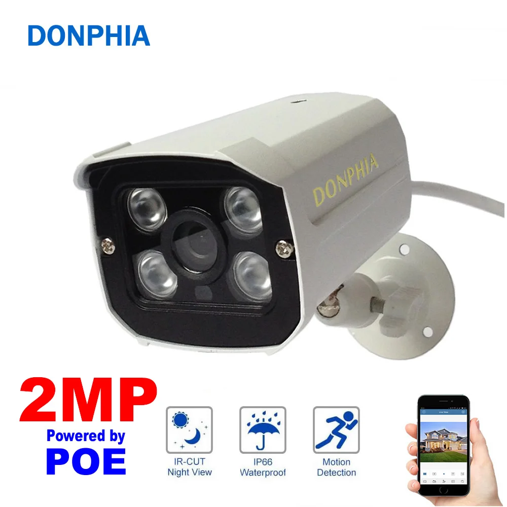 Standard 48V POE IP Camera 1080P Waterproof Outdoor Night Vision IEEE802 3af at Video Surveillance 2MP
