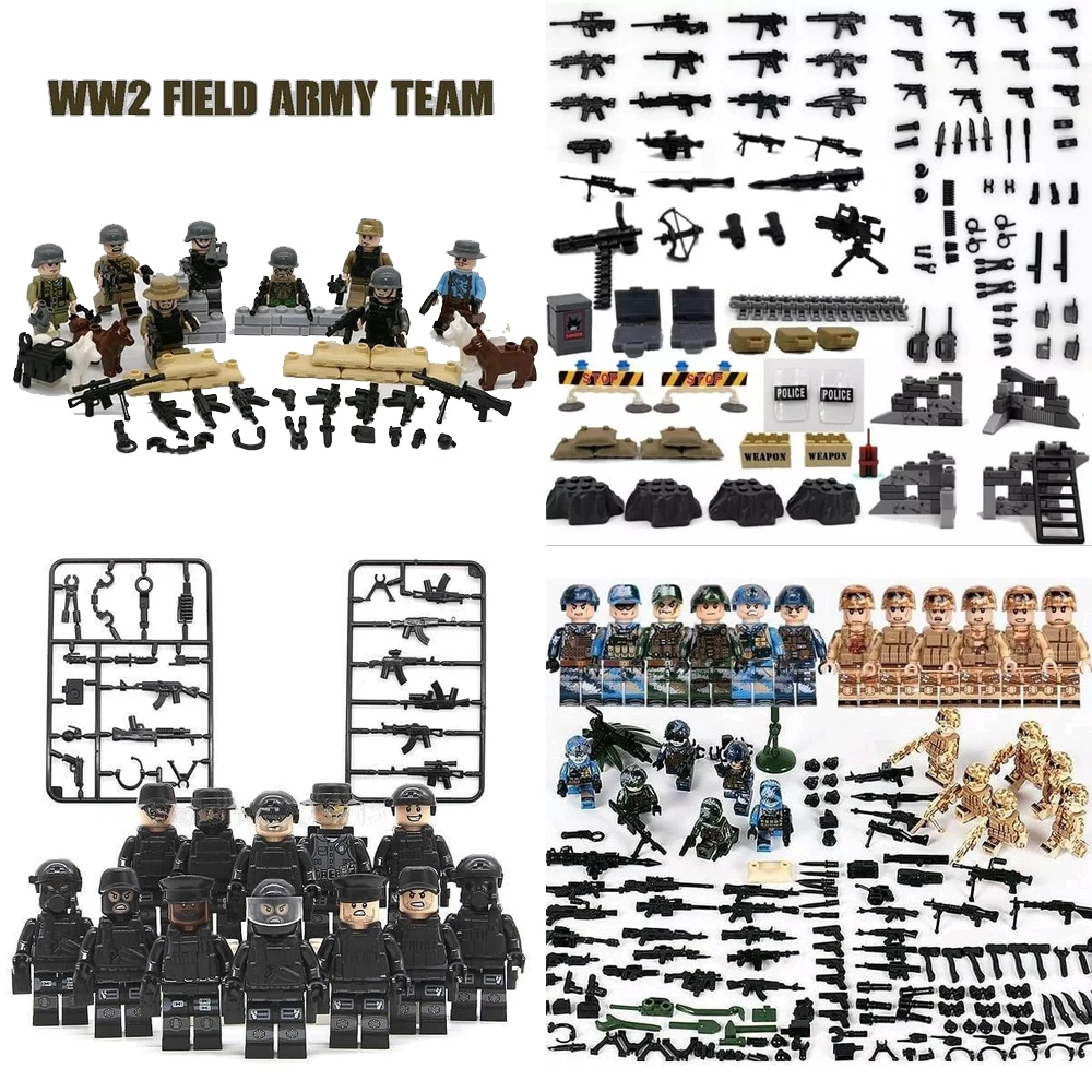 

Military Special Forces Soldiers Bricks Figures Guns Weapons pubg ww2 soldiers arm building blocks Compatible With Legoings K
