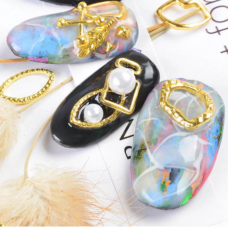 LEAMX 10 PCS/bag Leaf Nails Art Decoration 3D Nail Charms Gold Alloy Jewelry For Manicure Decor Accessories Nail Stickers L390