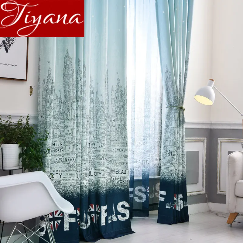 

Cartoon Curtain for Baby Room Cartoon Castle English Design for Window Bedroom Blackout Curtain Tulle Sheer Fabric M&058#30