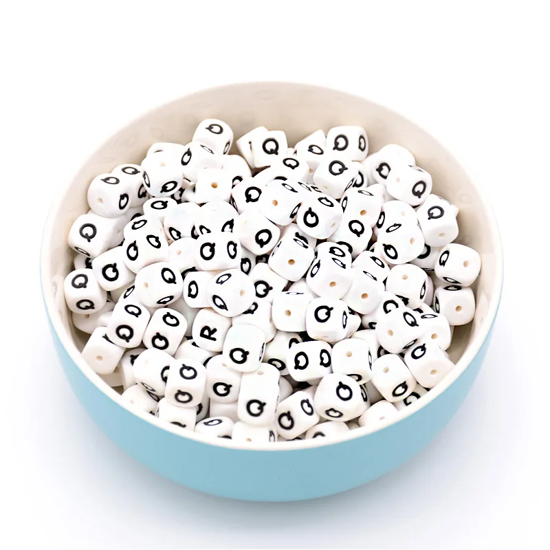 

100pc/bag Silicone Letter Beads for Insert Name on Pacifier Chain Clips 12MM Chewing Alphabet Beads for Baby Necklace Teethers