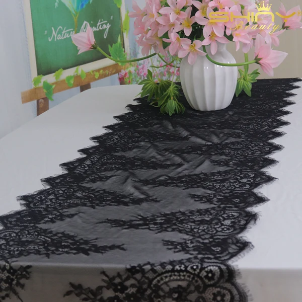 

Embroidered and Durable Wedding Lace Table Runners Design Black Floral Eyelash Boho Vintage Classic Table Runner