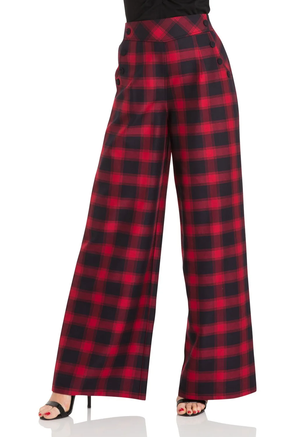 40-Женские винтажные 40 s Рита тартан расклешенные брюки красного цвета с завышенной талией широкие женские укороченные брюки больших размеров pinup одежда брюки