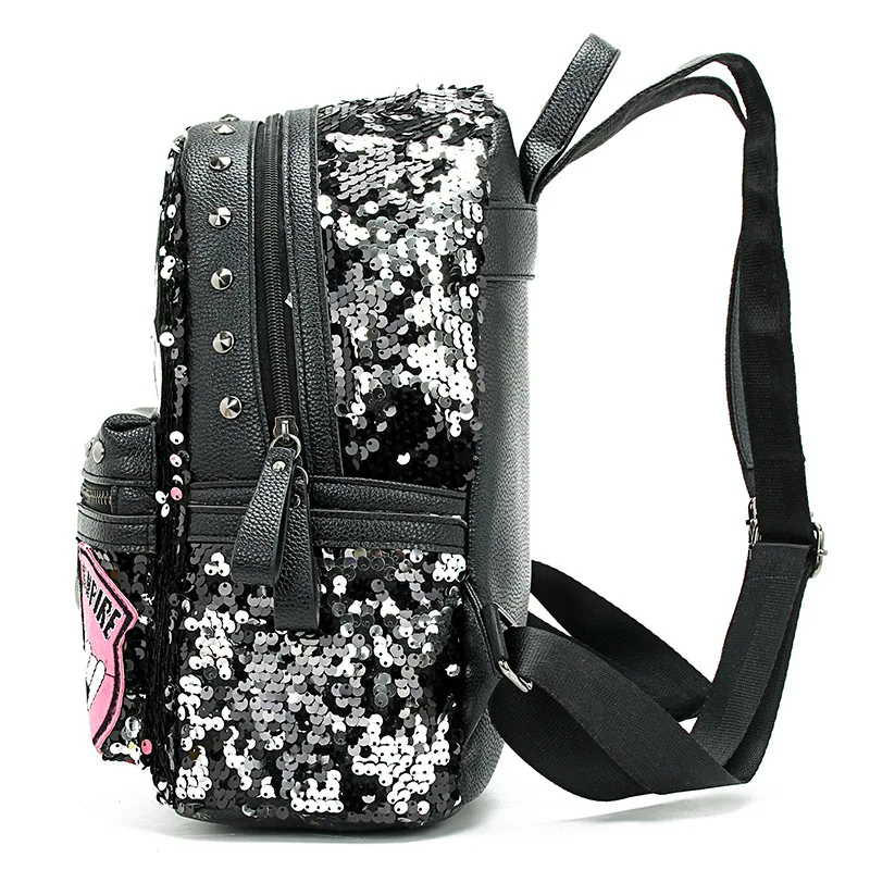 Rdywbu brillo lentejuelas perro parcheado mochila de moda de las mujeres de cuero de la PU bolsa de gran capacidad bolso de escuela mochila Mochilas B622