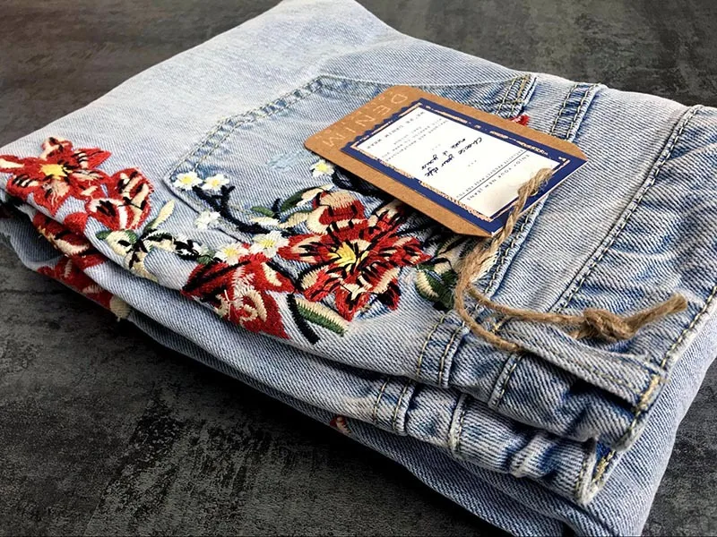 Europe and the United States women's high waist straight 3D three-dimensional heavy art around the irregular washing washed denim nine pants (33)