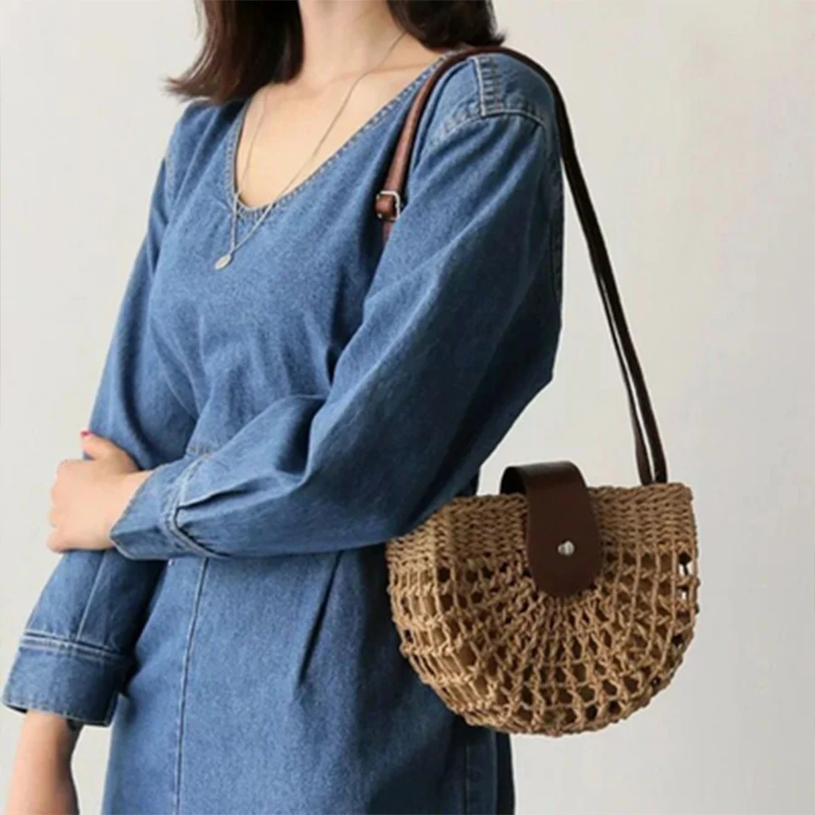 Женская соломенная сумка Bolsos Paja летняя полукруглая пляжная ручной работы