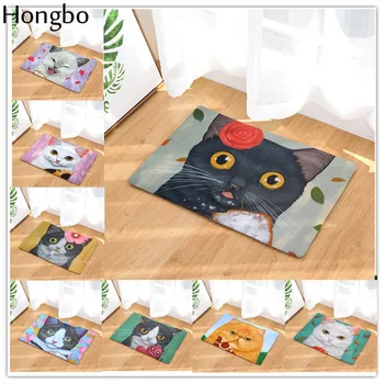 

Hongbo Welcome Home Door Mats Light Soft Cute Funny Cartoon Eating Food Cats Pattern Rug Water Absorption Bedroom Foot Pad Decor