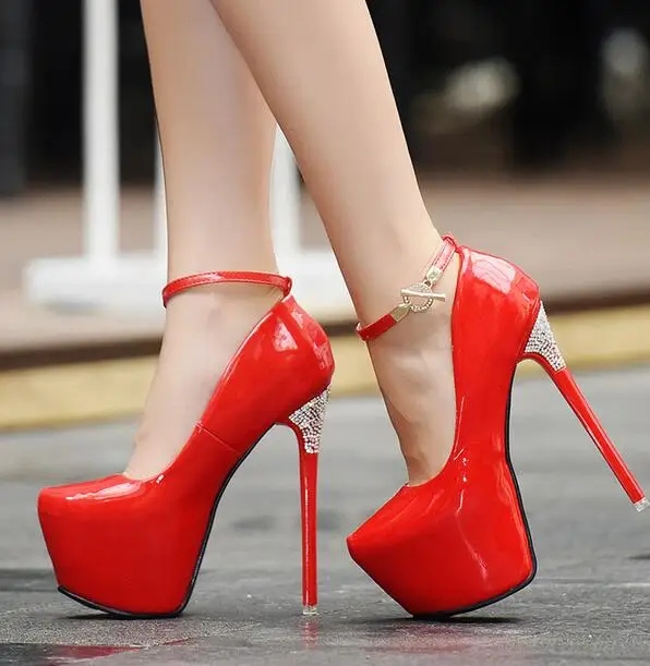 

MANMITU8-Free Shipping Occident Vogue Rhinestone Buckle Single Shoes Women Pumps Fashion Sexy Platform Heels Zapatos Mujer 16cm