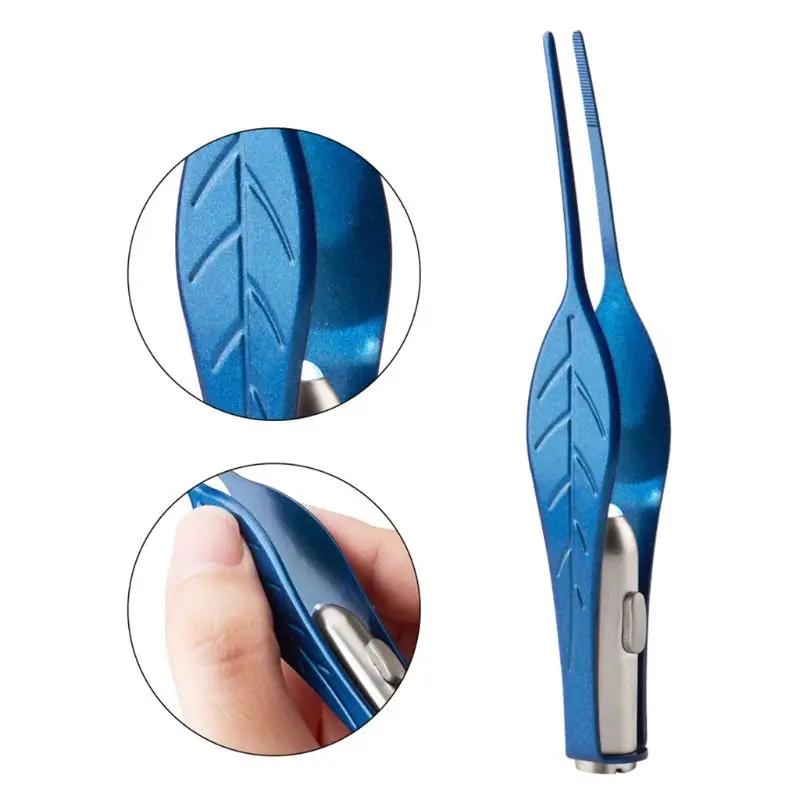 

Leaf Shape Stainless Steel Tweezers Remover Removal Clip with LED Light for Kids Adult 3 x Button Batteries Included