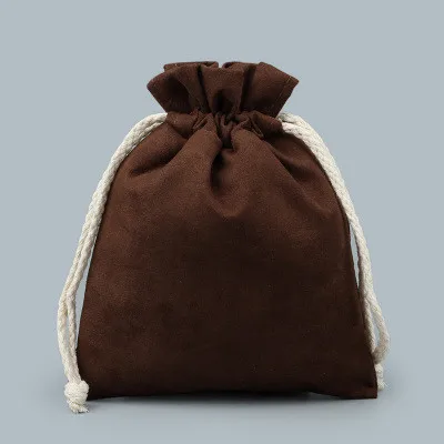 Простые плотные Подарочные Сумки Большая Сумка-кисет, подкладка для полотенец, замшевая бархатная сумка для ювелирных изделий, сумка для путешествий, карман, сумка, 2 шт./партия - Цвет: Кофе