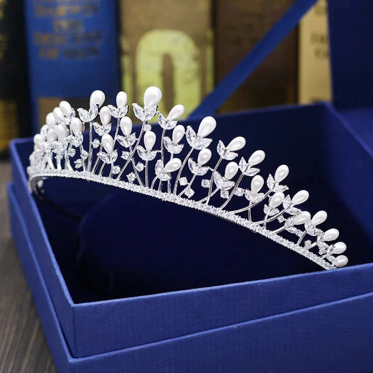 SLBRIDAL Великолепная Свадебная кубическая циркониевая Корона Свадебная CZ Корона королева принцесса пышный головной убор для вечеринок подружки невесты аксессуары для волос