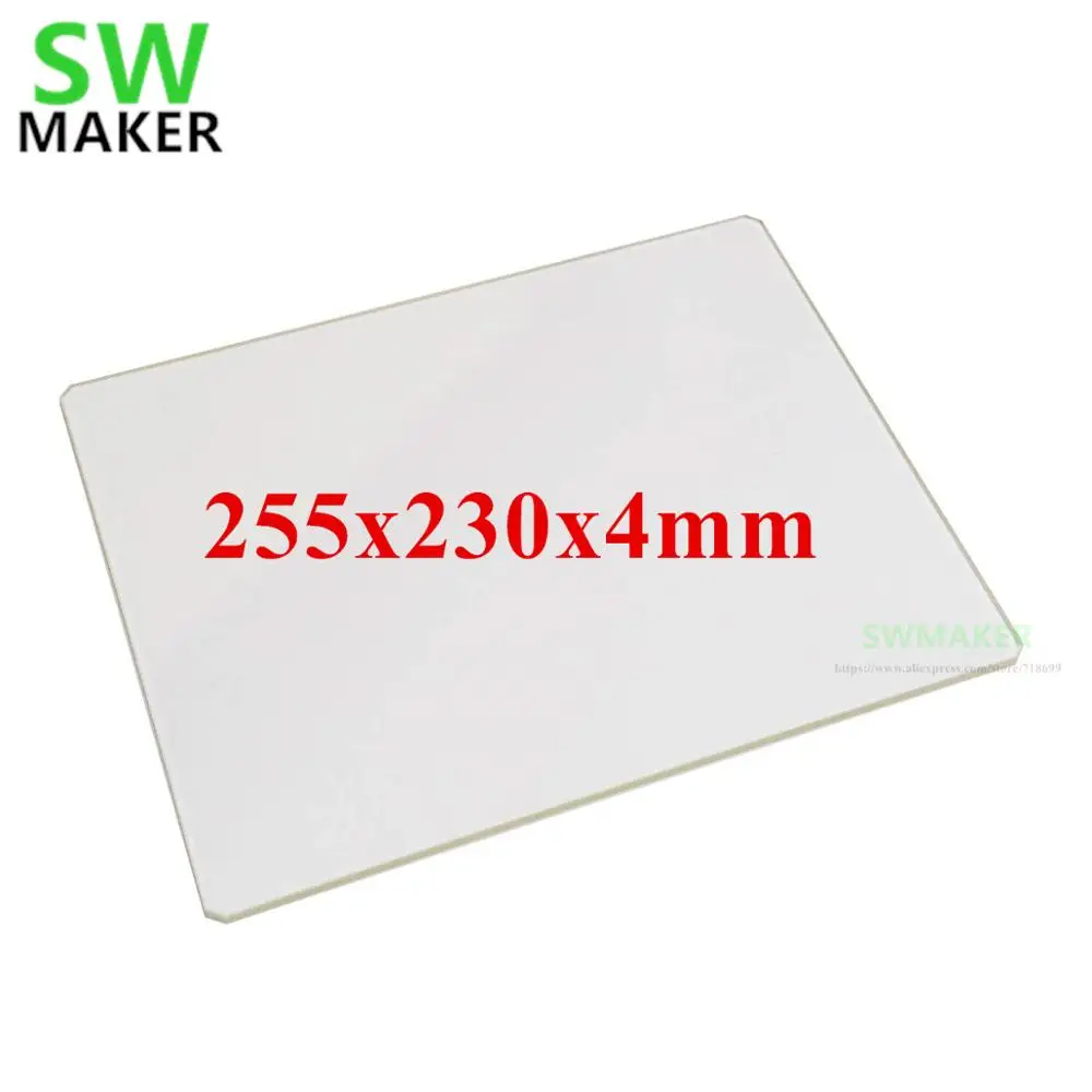 

3D printer borosilicate glass 255x230x4mm with corner cut for original prusa I3 mk2 mk2s 3D printers – 4mm thick