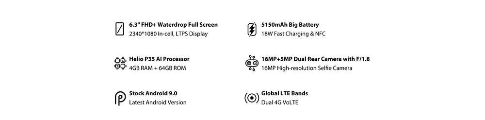 UMIDIGI power 5150 мАч 18 Вт Быстрая зарядка Android 9,0 4 Гб 64 Гб 6," FHD+ Глобальная версия смартфон Dual Helio P35 2.3GH Dual 4G 16MP