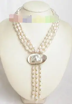 

lustrous 3row baroque white Reborn Keshi pearl necklace j6743