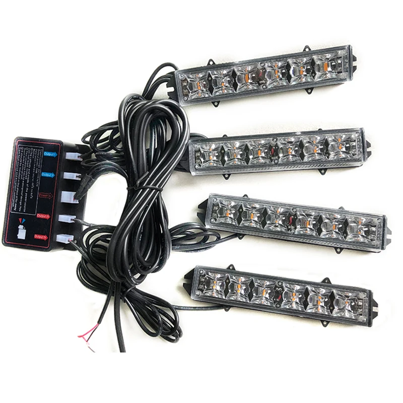 

24W Car LED Light 4 x 6 LEDs Emergency Strobe Warning Lights Flash Lamp for Automobiles Volkswagen 12V